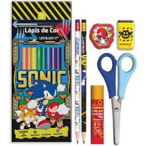 Kit Sonic Lápis de Cor 12 Cores + 2 Grafite + Borracha + Cola Bastão + Tesoura - Leo&leo Kit Sonic Lápis de Cor 12 Cores + 2 Grafite + Borracha + Cola Bastão + Tesoura - Leo&leo
