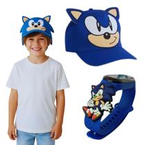 Kit Sonic Mania Boné Masculino e Relógio Infantil do Sonic para Crianças