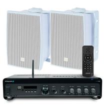 Kit Sonorização Ambiente Bluetooth Usb Sd + 2 Caixa Jbl Branca Som de Qualidade