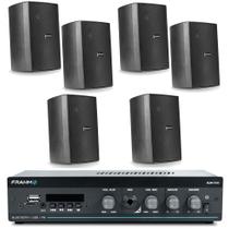 Kit Sonorização Ambiente Slim 1000 Bluetooth e 6 Caixas PS 200 Preta Frahm