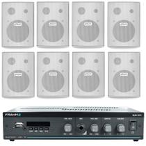 Kit Sonorização Ambiente Slim 1800 Bluetooth com 8 Caixas Frahm Branca