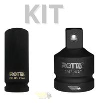 Kit Soquete 1/2 Longo 21mm + Adaptador 3/4 Para 1/2 Pito Cachimbo