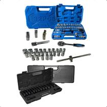 Kit Soquete De Impacto 1/2" Com 15 Peças E Jogo De Soquete Sextavado Com 32 Peças
