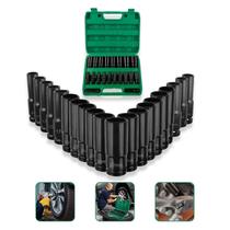 Kit Soquete Longo Sextavado Impacto 1/2 15 Pcs 8-32mm Cromo-Vanádio Cr-V Profissional Com Maleta Kit Soquete Longo Sextavado Impacto 1/2 15 Pcs 8-32mm Cromo-Vanádio Cr-V Profissional Com Maleta