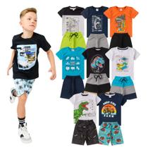 Kit Sortido 10 Peças de Roupas 5 Conjuntos Camisetas + Shorts Infantil Menino 1 ao 14 Verão