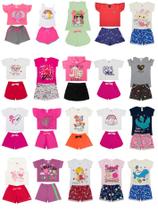 Kit Sortido 10 Peças de Roupas Infantil Menina 5 Camisetas + 5 Bermudas -