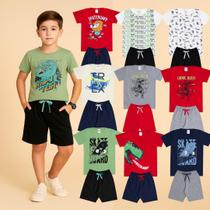 Kit Sortido 10 Peças de Roupas Infantil Menino Kit 5 Conjuntos Infantil (5 Camiseta + 5 Shorts)