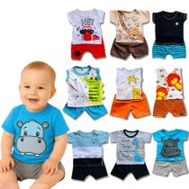 Kit Sortido 10 Peças Roupa de Bebê Menino - 5 Camisetas e 5 Shorts - 5 Conjuntos Roupinhas Para Bebê
