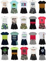 Kit Sortido 12 Peças de Roupas Infantil Menino 6 Camisetas + 6 Bermudas -