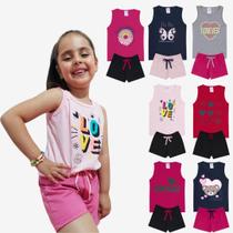 Kit Sortido 14 Peças de Roupas Infantil Menina Kit 7 Conjuntos Infantil (7 Regatas + 7 Shorts)