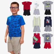 Kit Sortido 14 Peças de Roupas Infantil Menino Kit 7 Conjuntos Infantil (7 Camiseta + 7 Shorts)