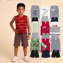 Kit Sortido 20 Peças de Roupas Infantil Menino Kit 10 Conjuntos Infantil (10 Regatas + 10 Shorts)