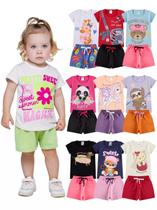 Kit Sortido 4 Peças de Roupas bebê Menina 2 Camisetas 2 Bermudas Kit com 2 Conjuntos de Roupa bebê Menina Verão Feminino
