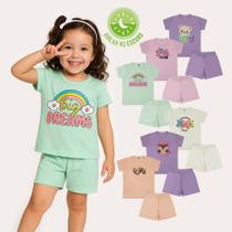 Kit Sortido 4 Peças Pijama Infantil Menina - 2 Camisetas + 2 Bermudas Kit Sortido 4 Peças Pijama Infantil Menina - 2 Camisetas + 2 Bermudas