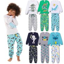 Kit Sortido 4 Peças Pijama Manga Longa Bebê Menino 2 Camisas 2 Calças Kit com 2 Pijamas de Roupa Infantil bebê
