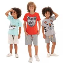 Kit Sortido 6 Peças de Roupas Infantil Masculino para Menino 3 Camisetas 3 Bermudas Kit com 3 Conjuntos Infantil Verão para Menino dias quentes Kit Sortido 6 Peças de Roupas Infantil Masculino para Menino 3 Camisetas 3 Bermudas Kit com 3 Conjuntos Infantil Verão para Menino dias quentes