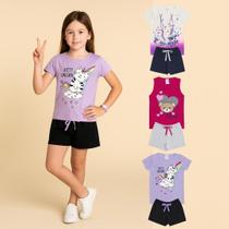 Kit Sortido 6 Peças de Roupas Infantil Menina Kit 3 Conjuntos Infantil (3 Camiseta + 3 Shorts)