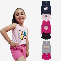 Kit Sortido 6 Peças de Roupas Infantil Menina Kit 3 Conjuntos Infantil (3 Regatas + 3 Shorts)