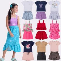 Kit Sortido 6 Peças de Roupas Infantis Menina Verão- 3 Camisetas + 3 Shorts/Saia Kit Sortido 6 Peças de Roupas Infantis Menina Verão- 3 Camisetas + 3 Shorts/Saia