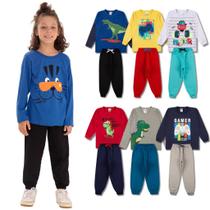 Kit Sortido 6 Peças de Roupas Masculino Infantil Inverno Meia Estação 3 camisas manga longa 3 calças de Moletom
