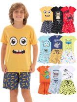 Kit Sortido 6 Peças Pijama Curto infantil Menino 3 Camisas 3 Bermudas Kit 3 Pijamas menino Roupa Infantil