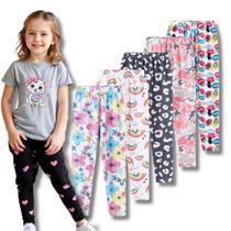 Kit Sortido de 5 Calças Leggings de Cotton para Meninas tamanho 01 ao 16 Kit Sortido de 5 Calças Leggings de Cotton para Meninas tamanho 01 ao 16