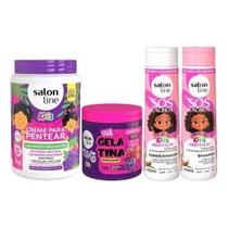 Kit Sos Cachos Kids + Creme Pentear E Gelatina Modeladora Salon Line