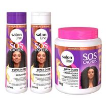 Kit SOS Cachos Super Óleos com Shampoo + Condicionador eCremáscara de Cachos Salon Line - S.O.S Cachos