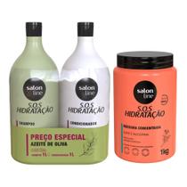 Kit SOS Hidratação Shampoo + Condicionador Azeite + Máscara de Café 1kg Salon Line