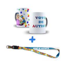 Kit Sou Vovó de Autista Com Caneca+Chaveiro e Cordão Puzzle