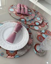 Kit Sousplat 4 Lugares Redondo Para Mesa Posta Com Base MDF e Guardanapo