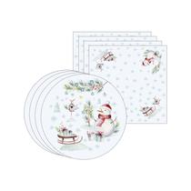 Kit Sousplat + Guardanapo Natal Fundo Boneco Neve