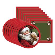 Kit Sousplat + Guardanapo Natal Papai Noel/Cachorro