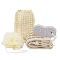 Kit Spa Banho 4 Peças com Esponja, Pedra Pomes e Toalha Esfoliante