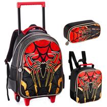 Kit Spider Aranha Mochila Rodas + Lancheira + Estojo