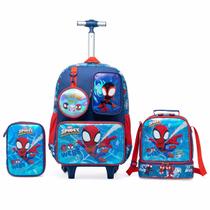 Kit Spider Man Mochila Lancheira Estojo Escolar Rodinha Infantil Masculino Marvel