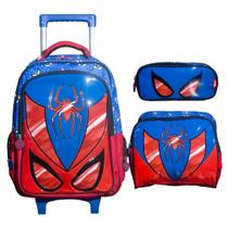 Kit Spider Mochila De Rodinha Lancheira e Estojo Infantil PVC 3D Yins Kids YS42239 Cor:Azul/Vermelho