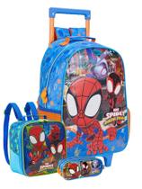 Kit Spidey 3D Mochila Rodas e Costas + Lancheira + Estojo