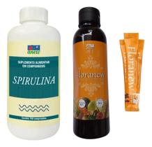 Kit Spirulina Anew 750 comp + Floranew Garrafa 630g + 5 Sachês Floranew