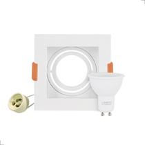Kit Spot Embutido LED Dicroica MR16 2700K Recuado Quadrado Direcionável