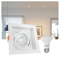 Kit Spot Embutir Taschibra Conecta Quadrado Recuado Branco Par20 + Lâmpada LED Taschibra Dicróica PAR20 7W