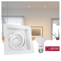 Kit Spot Embutir Taschibra Conecta Quadrado Recuado Branco PAR30 + Lâmpada LED Taschibra Dicróica PAR30 9W IP65