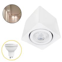 Kit Spot Quadrado Box Sobrepor Direcionável Premium GU10 Dicróica e Lâmpada Led MR16 IP20 Excelente Acabamento
