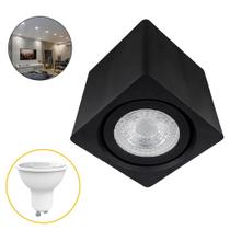 Kit Spot Quadrado Box Sobrepor Direcionável Premium GU10 Dicróica e Lâmpada Led MR16 IP20 Excelente Acabamento