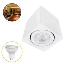 Kit Spot Quadrado Box Sobrepor Direcionável Premium GU10 Dicróica e Lâmpada Led MR16 IP20 Excelente Acabamento