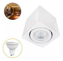 Kit Spot Quadrado Sobrepor Direcionável Gu10 + Lâmpada Mr16 branco Quente
