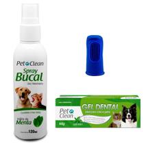 Kit Spray Bucal + Escova e Gel Dental para Cães Gatos Clean