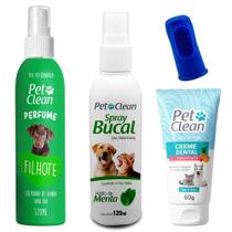 Kit Spray Bucal + Perfume + Creme Dental para Cães e Gato Pet Clean