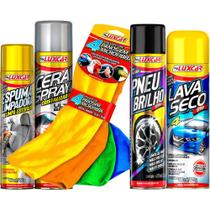 Kit Spray Lava Seco Limpa Pneu Cera Espuma Limpadora Luxcar