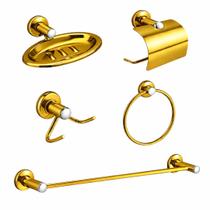 Kit Stander Dourado 5 Peças Acessórios Para Banheiro Suite Conjunto Completo Dourado Brilhante luxo Kit Stander Dourado 5 Peças Acessórios Para Banheiro Suite Conjunto Completo Dourado Brilhante luxo
